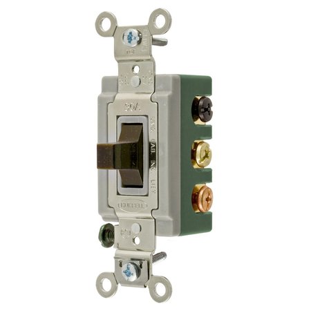 BRYANT Industrial Toggle Switch, Double-Pole Double-Throw Center Off 30A120/277V AC Back/Side Wired Brown 3025BRN